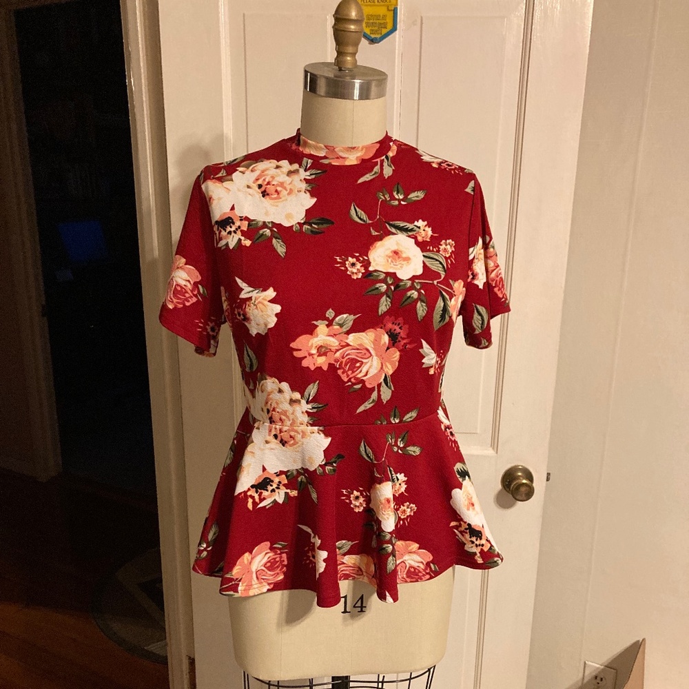 Peplum top red floral